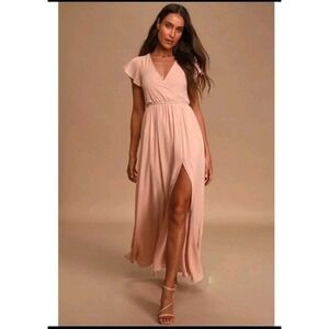 Lulus Women's Maxi Dress NWT Small Blush Pink Thigh Slit Wedding Makeup Marks‎
